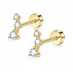 GENERICO - Aros para mujer Trio brillantes dorados Acero Inoxidable cierra de tuerca