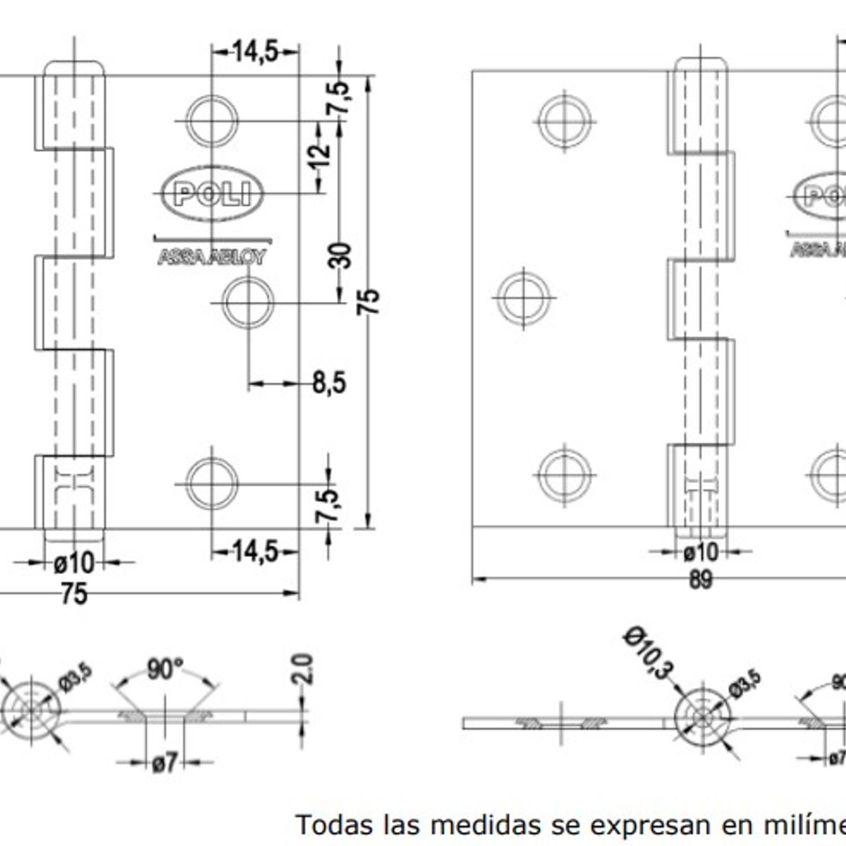 POLI - Bisagra De Acero Rústica Poli 3'x3' Pulgadas
