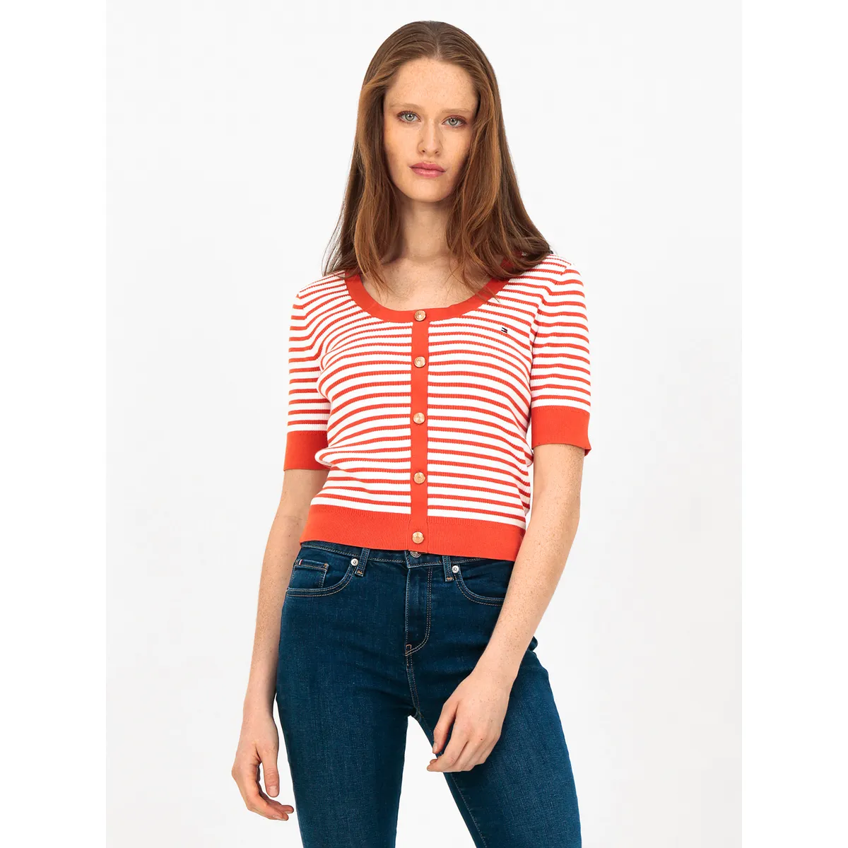 TOMMY HILFIGER - Sweater Con Diseño De Rayas Naranja Tommy Hilfiger