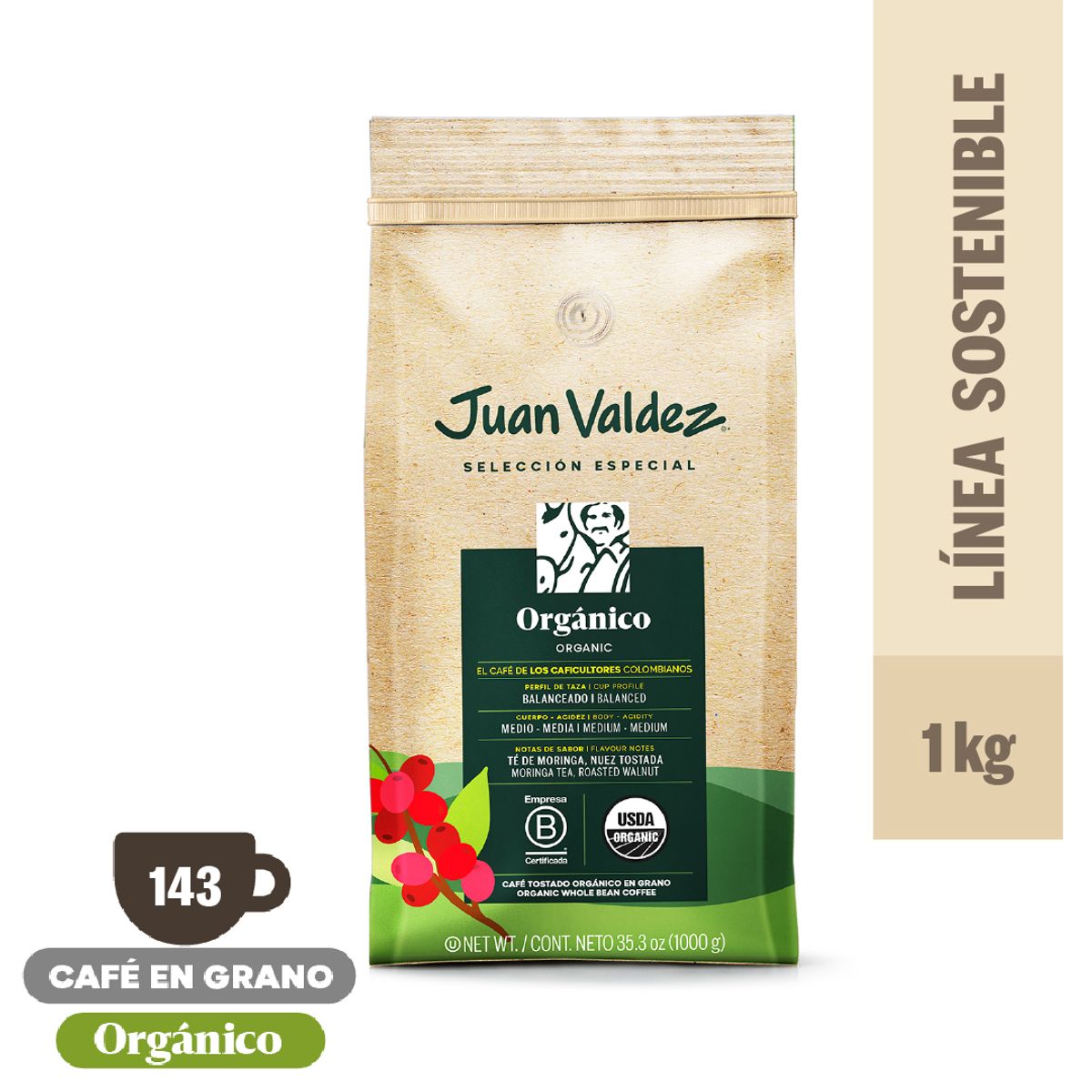 JUAN VALDEZ - Café Grano Orgánico 1kg