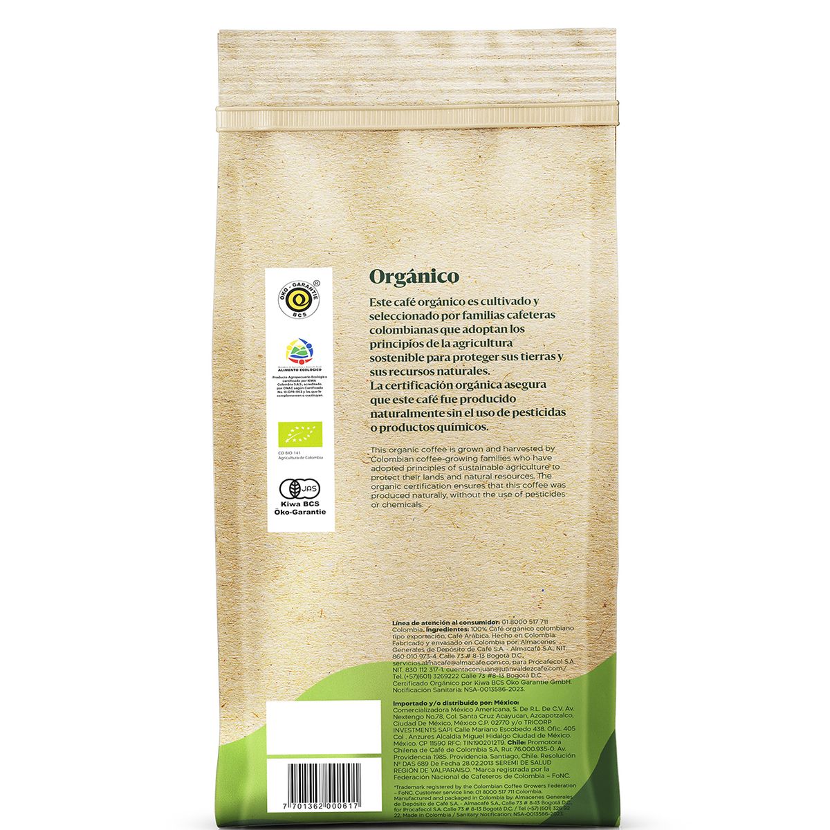 JUAN VALDEZ - Café Grano Orgánico 1kg