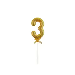GENERICO - Topper Numero 3 Glitter Dorado 18Cm