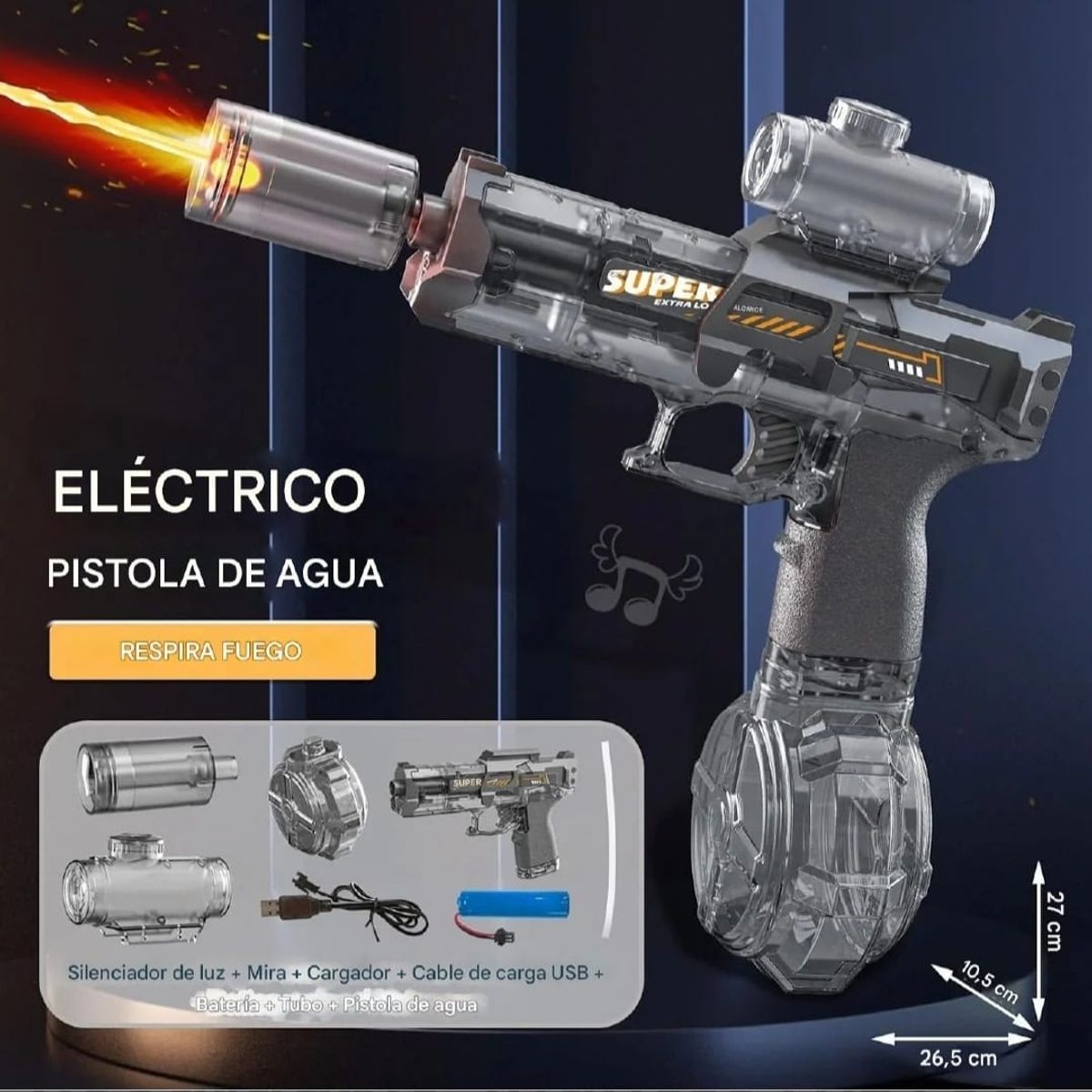 GENERICO - Pistola De Agua Eléctrica Recargable Juguete Luz Led Niños