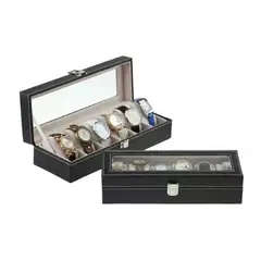 GENERICO - Estuche Caja Organizador 6 Relojes Color Negro