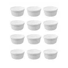 GENERICO - Set 12 Pocillos Ramekin Blanco 10 Cm Ceramica Acanalada