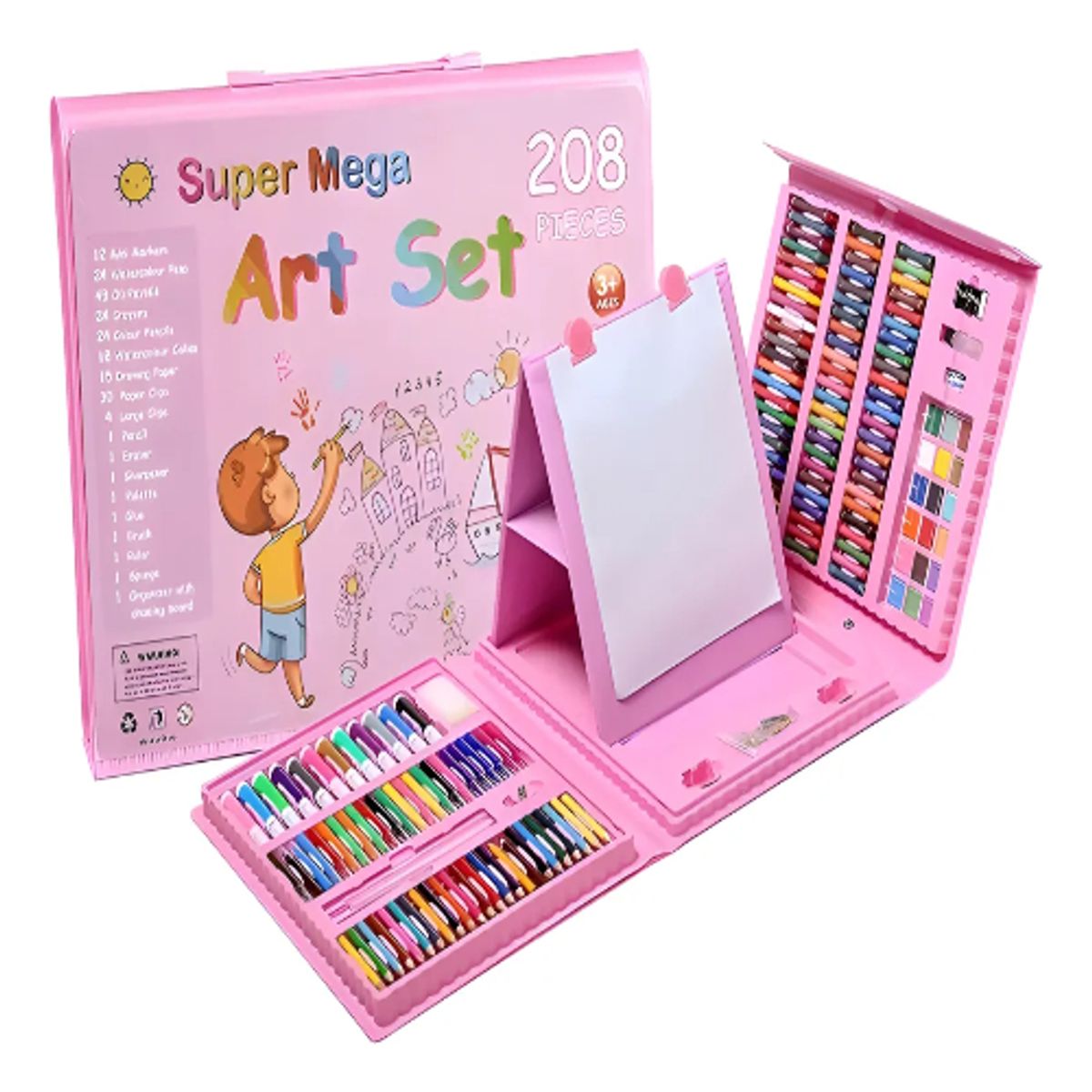 GENERICO - 208 Piezas De Artes Para Niños Kit Set De Dibujo Portátil Rosa