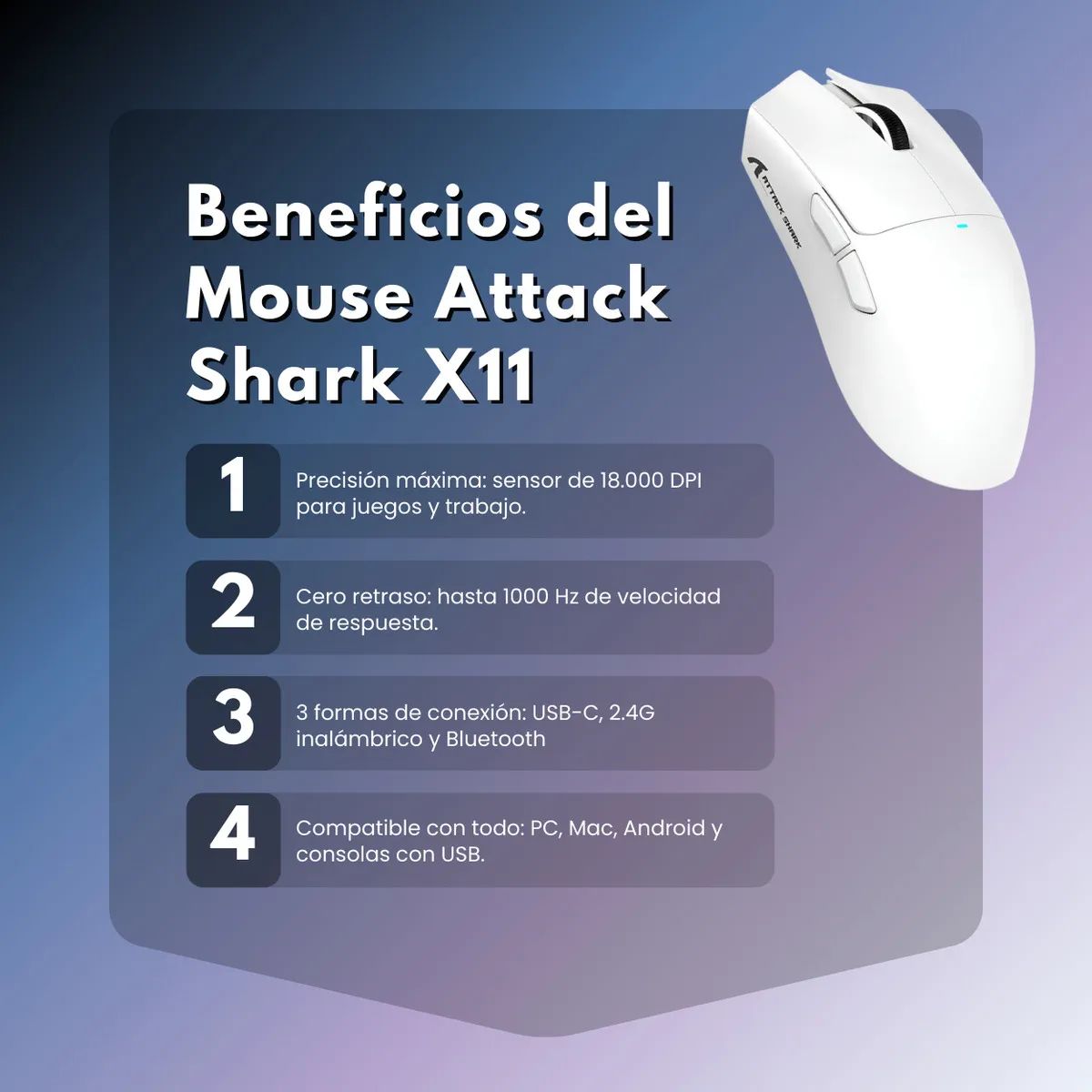ATTACK SHARK - Mouse Ratòn Inalàmbrico Bluetooth Attack Shark X11 BLANCO