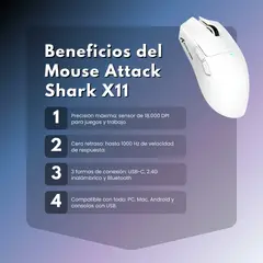 ATTACK SHARK - Mouse Ratòn Inalàmbrico Bluetooth X11 BLANCO