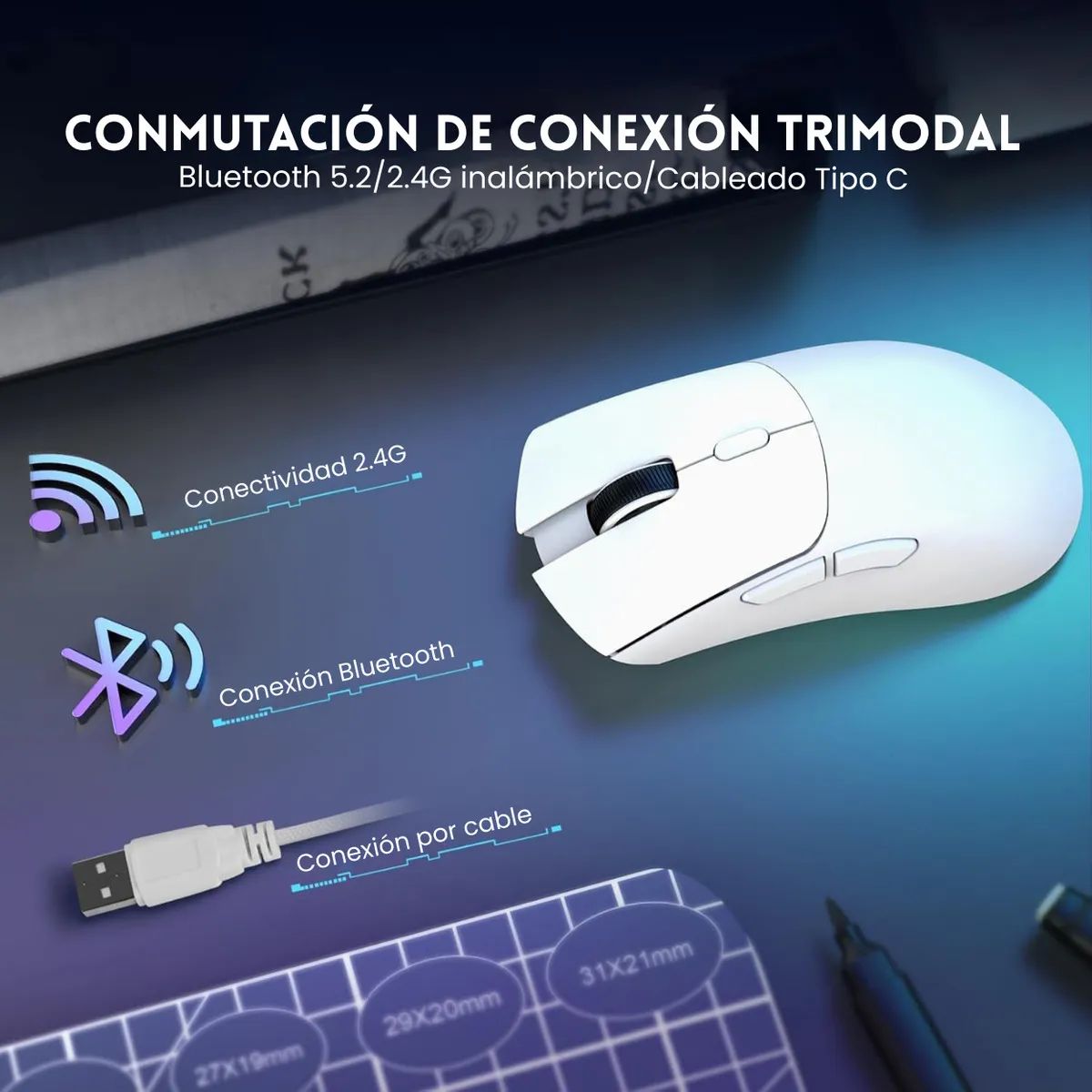 ATTACK SHARK - Mouse Ratòn Inalàmbrico Bluetooth Attack Shark X11 BLANCO