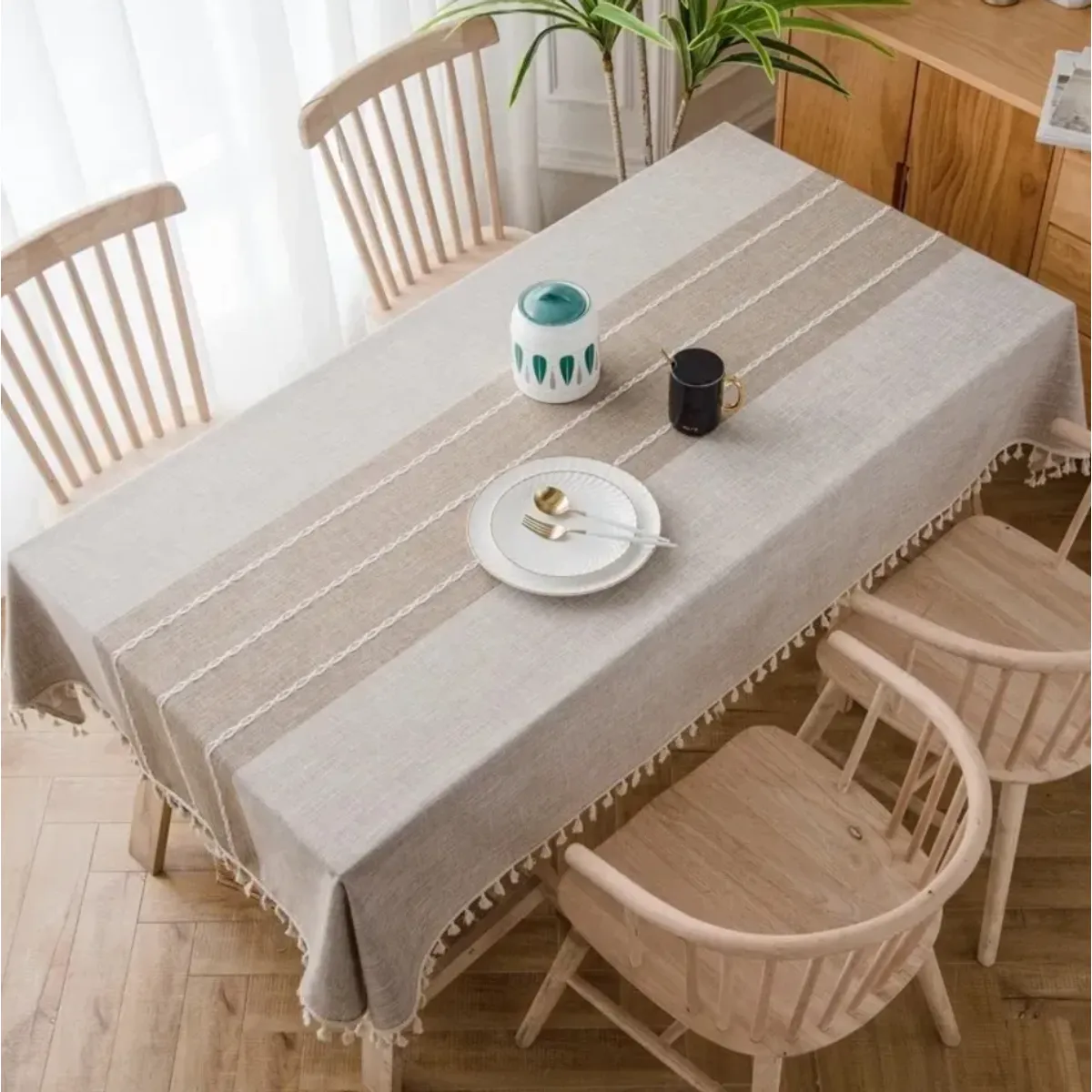 OKAY - Mantel Rectangular Mantel De Mesa Borla Algodón 142+10x220cm