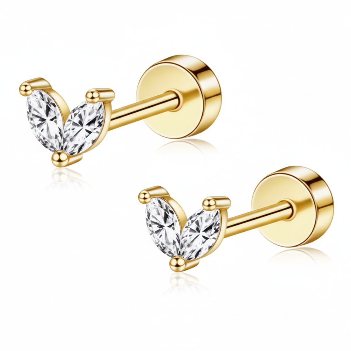 GENERICO - Aros para mujer Corazón Circón Dorados Acero Inoxidable
