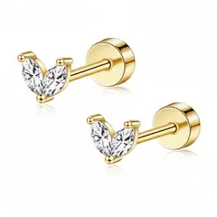 GENERICO - Aros para mujer Corazón Circón Dorados Acero Inoxidable