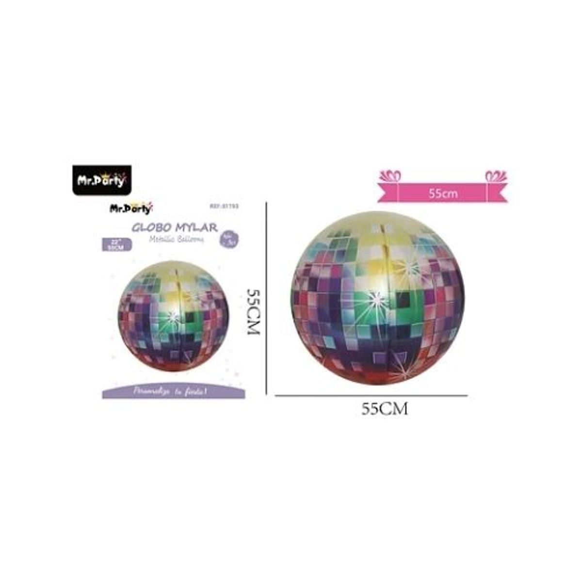 GENERAC - Globo metálico bola disco 4D multicolor 55cm