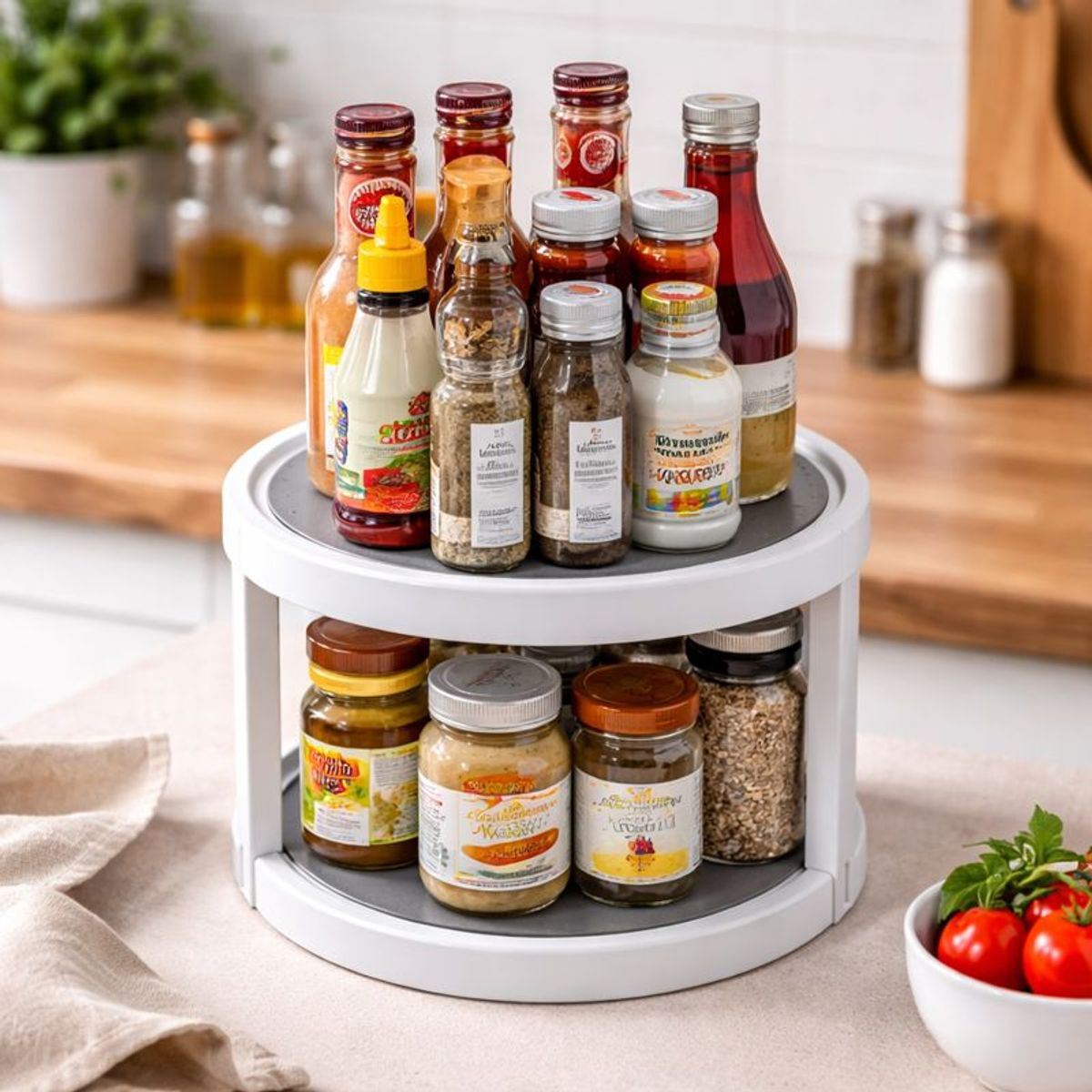 GENERICO - Estante Giratorio Doble Cocina Organizador 25x15 Cm Gris