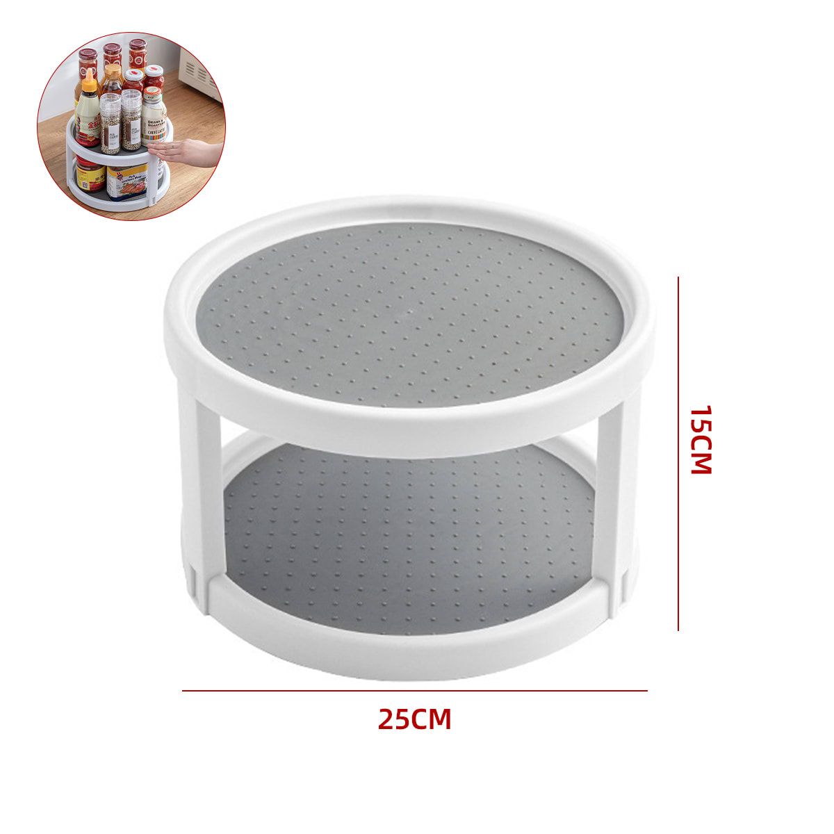 GENERICO - Estante Giratorio Doble Cocina Organizador 25x15 Cm Gris