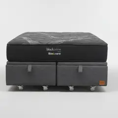 BLOCCARE - Cama Baul King L200 cm + Colchon Black Prime - Modelo Uno Rueda Pyton (Gris)