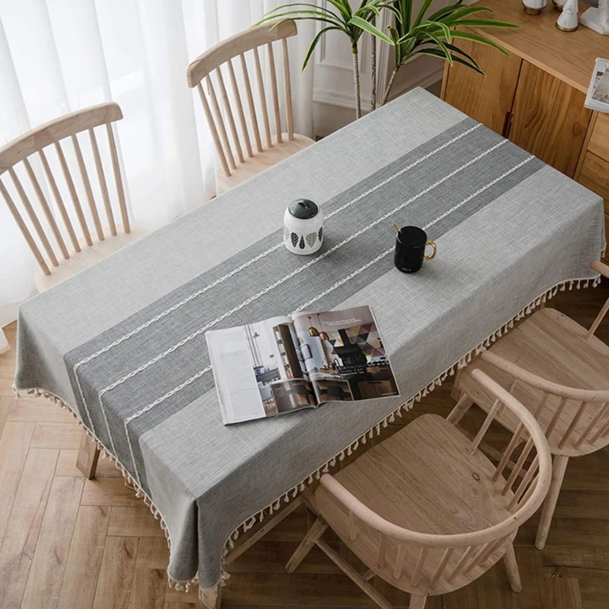 OKAY - Mantel Rectangular Mantel De Mesa Borla Algodón 142+10x220cm