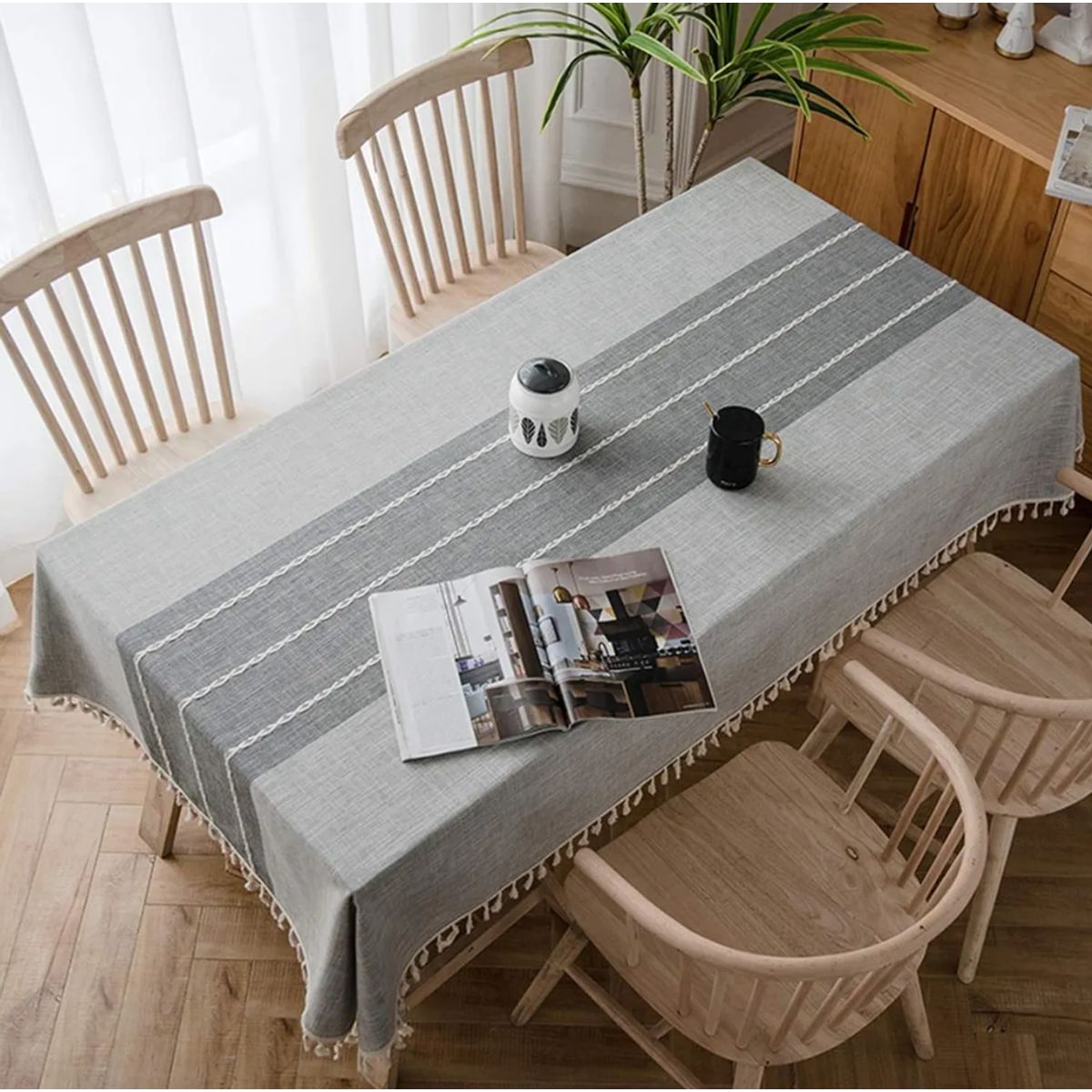 OKAY - Mantel Rectangular Mantel De Mesa Borla Algodón 142+10x220cm