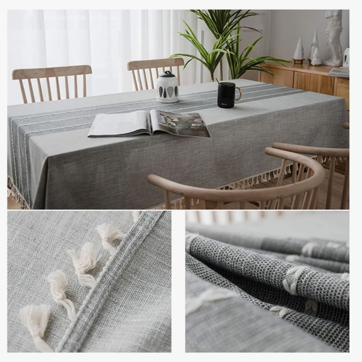 OKAY - Mantel Rectangular Mantel De Mesa Borla Algodón 142+10x220cm