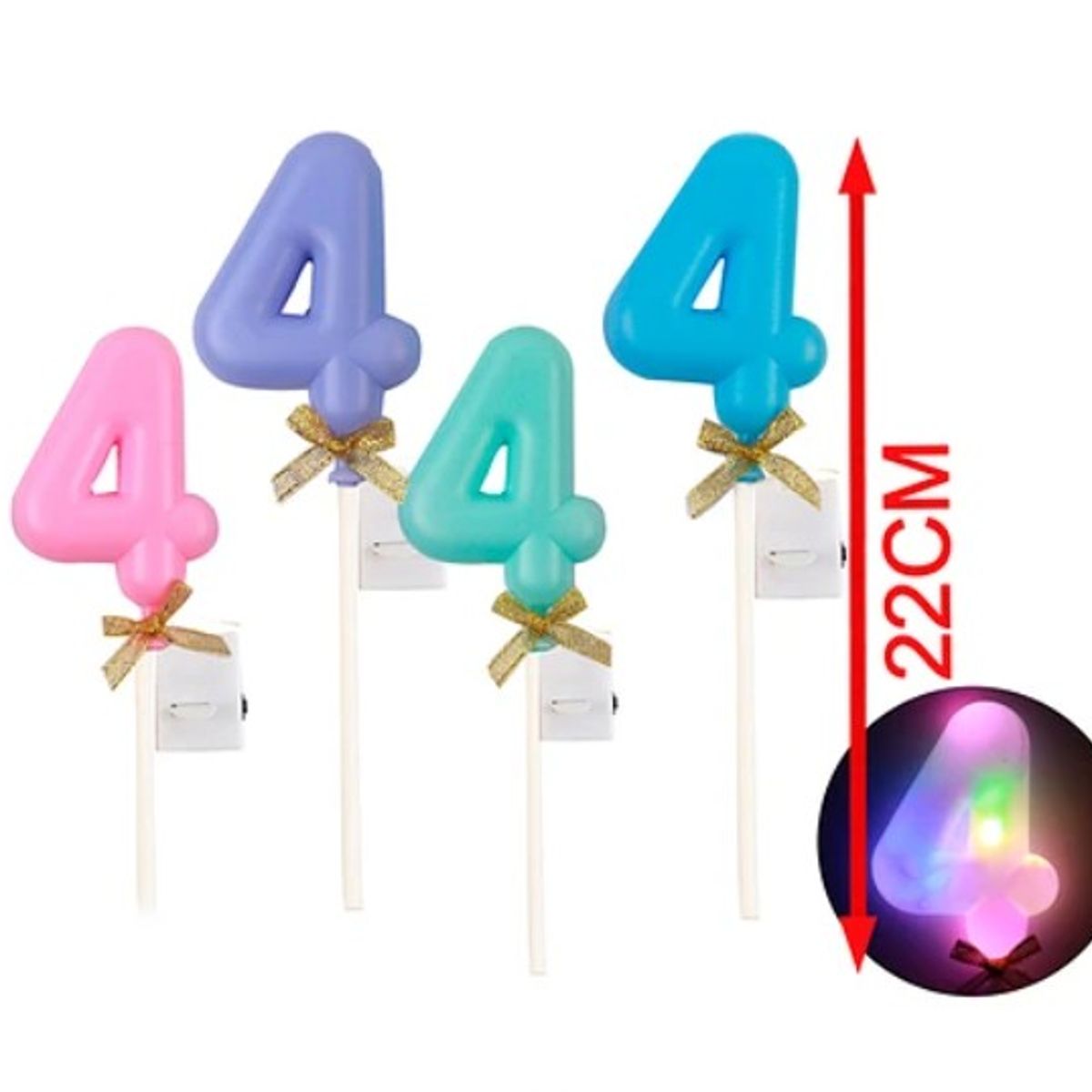 GENERICO - Topper Nº 4 Con Luz Led Color Aleatorio 22Cm