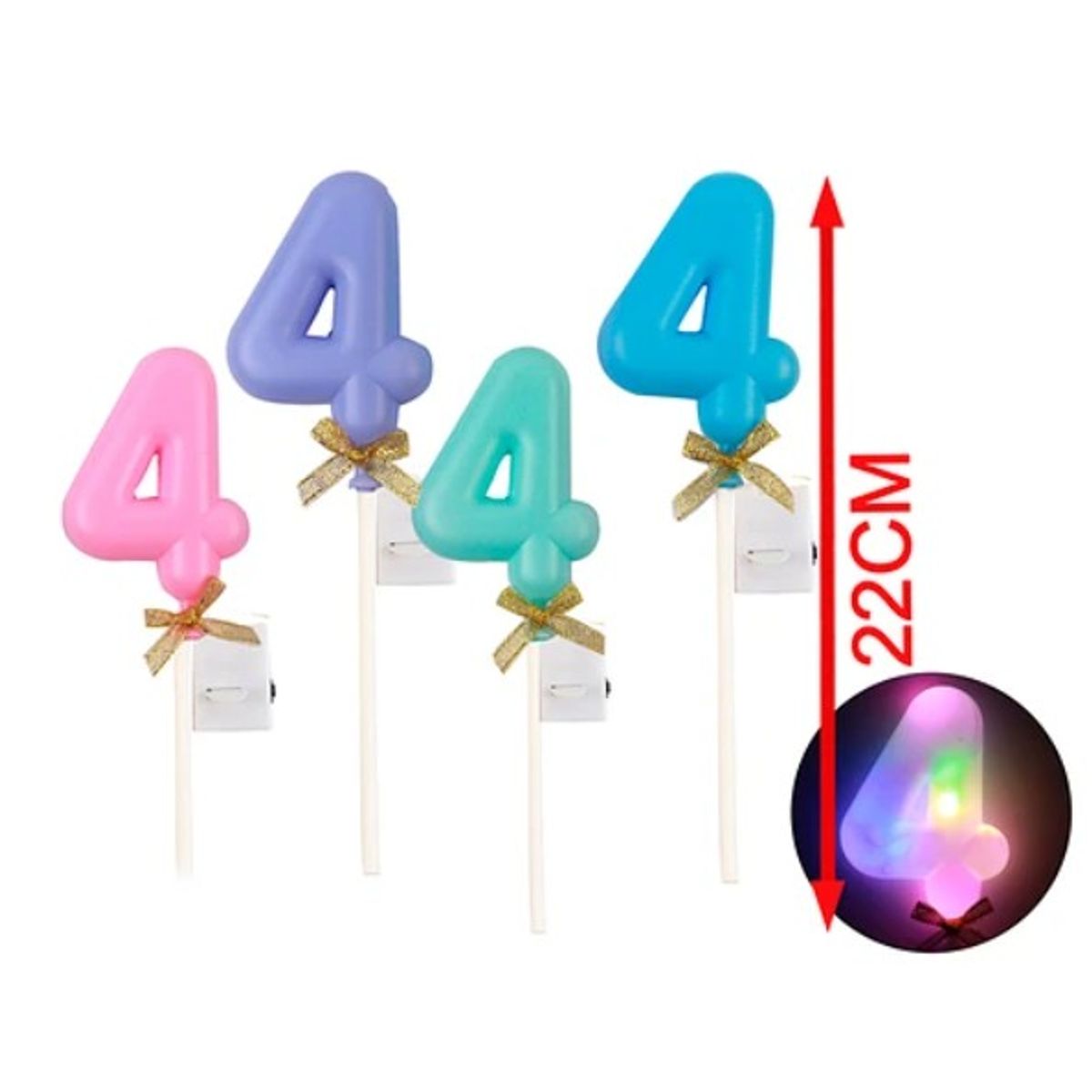 GENERICO - Topper Nº 4 Con Luz Led Color Aleatorio 22Cm