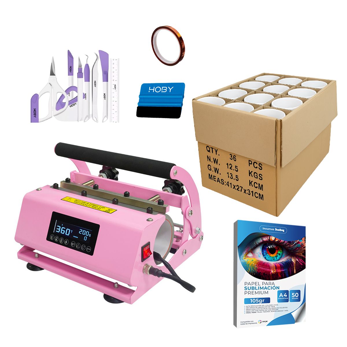 GENERICO - Kit Estampadora Sublimadora De Tazones Doble Termos Botella Sublipress
