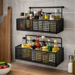 GENERICO - Set 2 Canastillas Metalicas Pared Negro Hierro