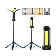 GENERICO - Luz De Campamento Recargable Con Soporte Y 3 Cabezales Led Negro