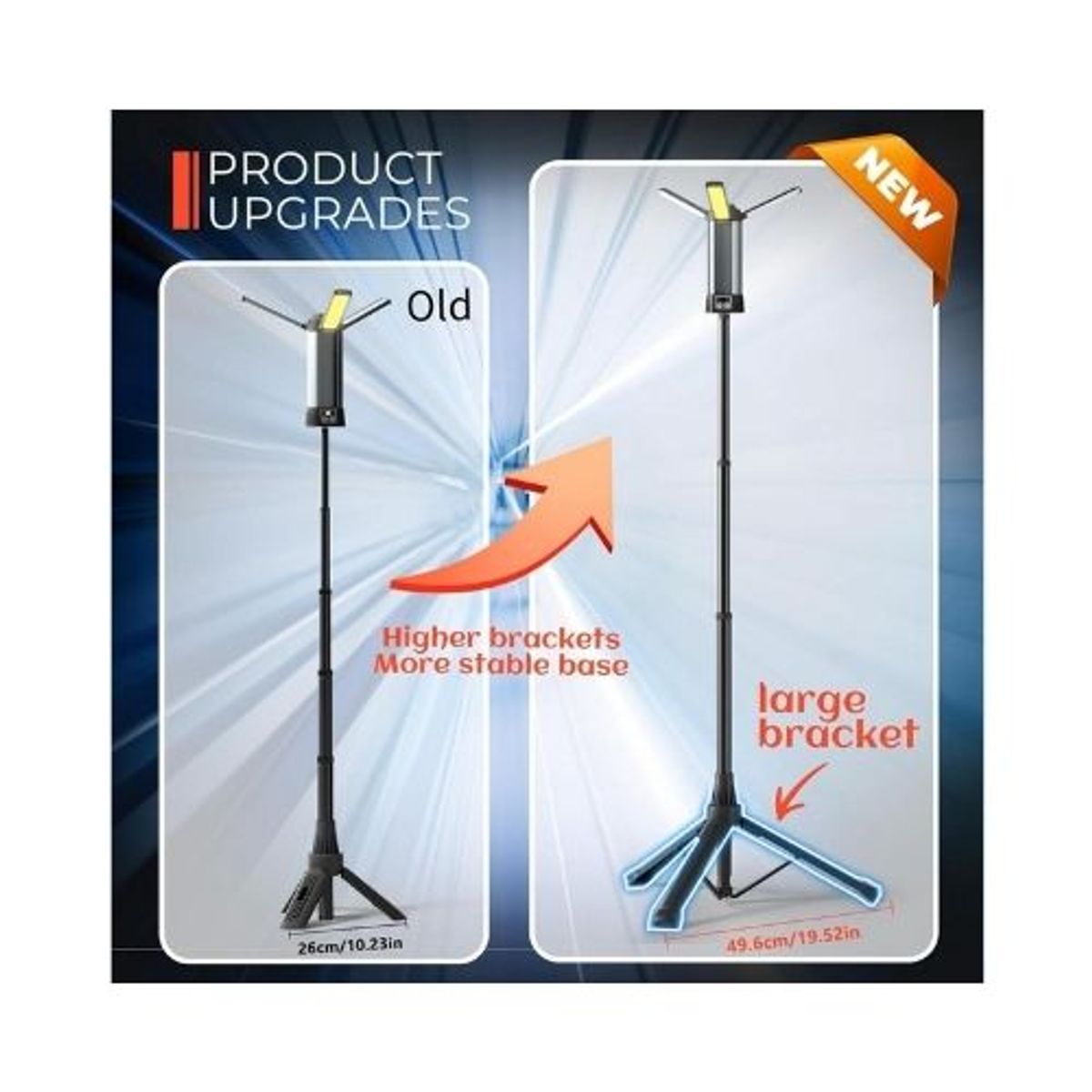 GENERICO - Luz De Campamento Recargable Con Soporte Y 3 Cabezales Led Negro