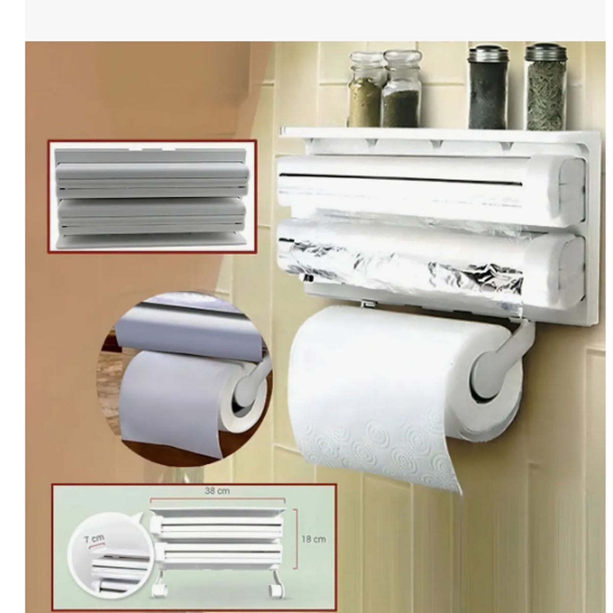 GENERICO - Porta Rollo Toalla Nova Triple Dispensador Cocina Alusa Film