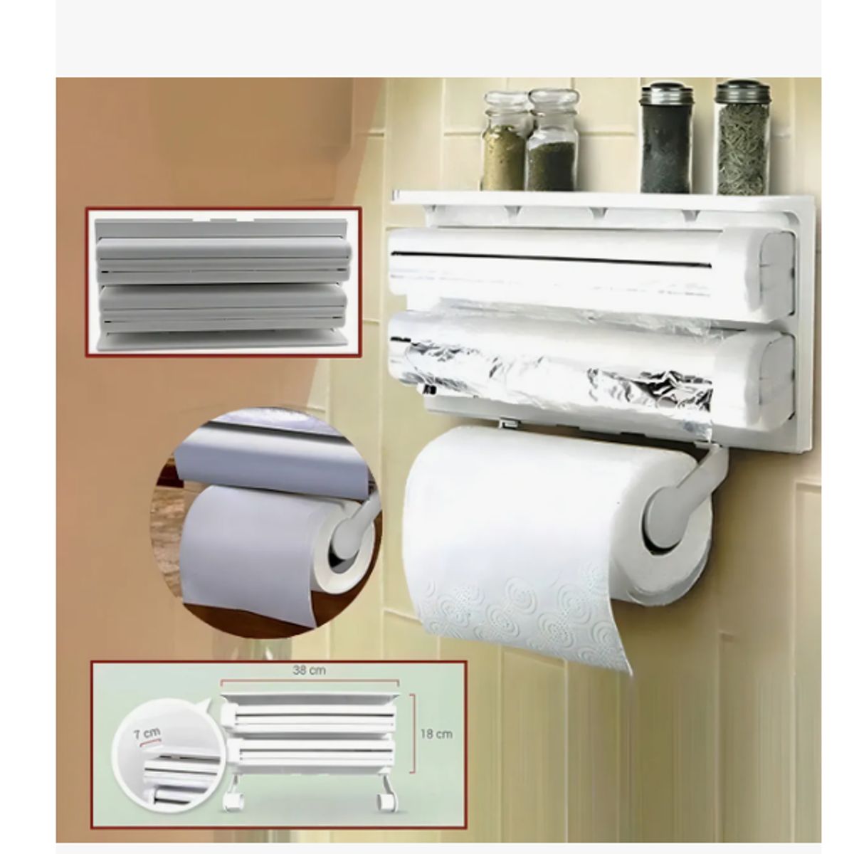 GENERICO - Porta Rollo Toalla Nova Triple Dispensador Cocina Alusa Film