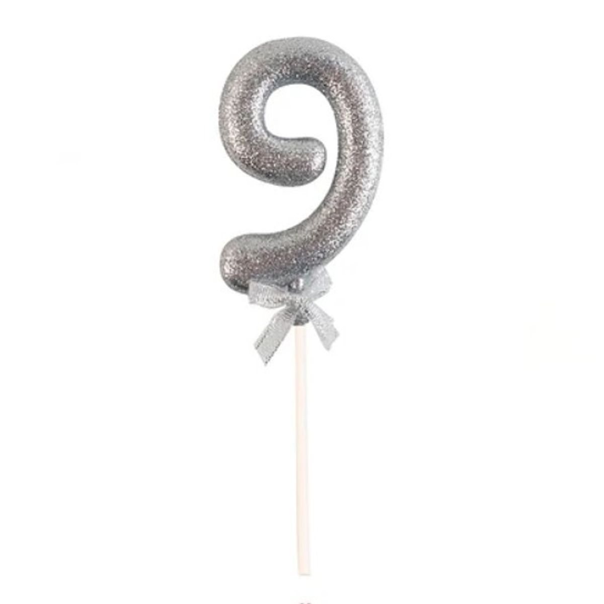 GENERICO - Topper Nº 9 Color Plata Glitter 18Cm