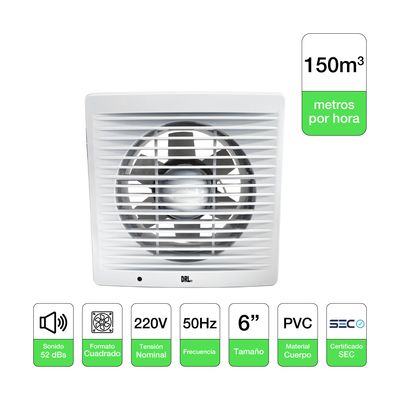 Imagen 2 del producto Extractor De Aire 6 Pulgadas Cuadrado Baño Cocina Sec Blanco
