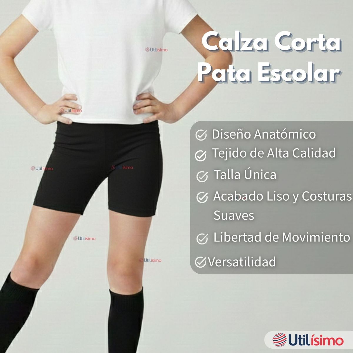 UTILISIMO - Pack 3 Calzas Cortas Escolar Pata Deportivas Niña Juvenil Color Negro