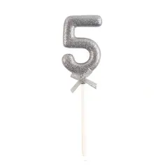 GENERICO - Topper N.º 5 Color Plata Glitter 18Cm