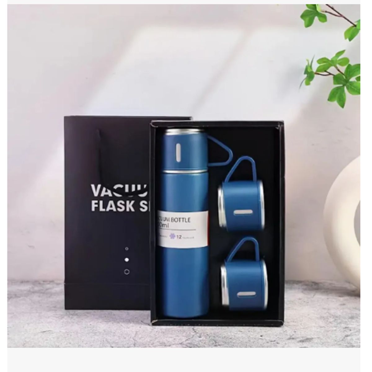 GENERICO - Set Termo Para Agua Caliente Y Fría De 500ml Ideal Para Café, Mate, Color Azul Incluye 3 Tazas
