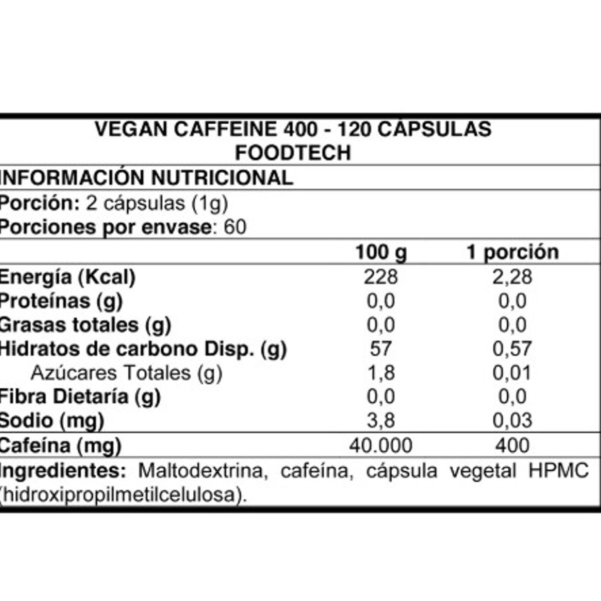 FOODTECH - Vegan Caffeine 400 – 120 Caps