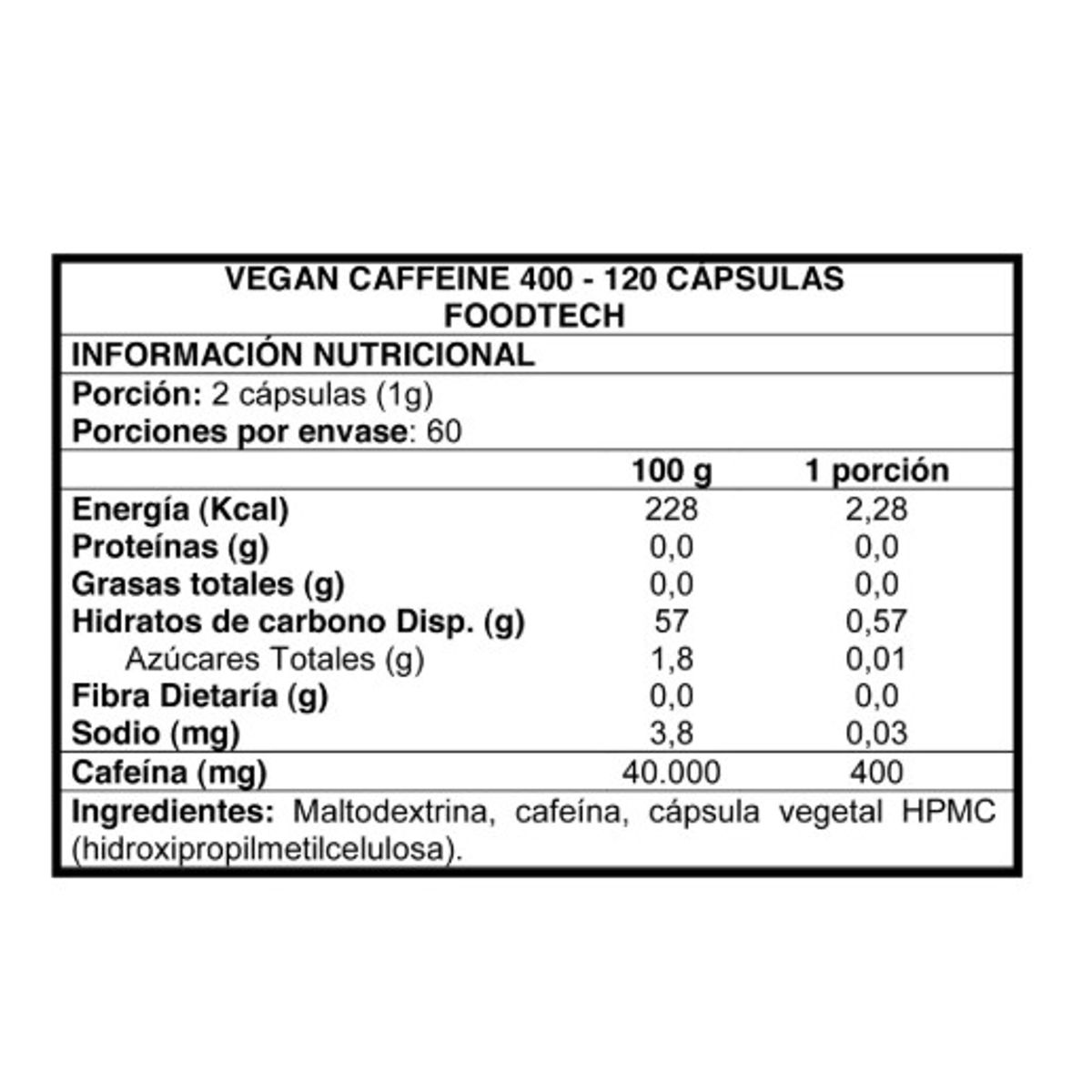 FOODTECH - Vegan Caffeine 400 – 120 Caps