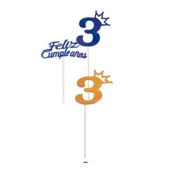 GENERICO - Topper Nº3 Feliz Cumpleaños Con Corona Color Aleatorio