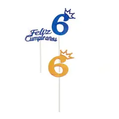 GENERICO - Topper N.º 6 Feliz Cumpleaños Con Corona Color Aleatorio