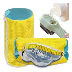 GENERICO - Bolsa Para Lavar Zapatillas Zapato Ropa Funda Lavadora Malla Gris Pack x 2 + Cepillo Dispensador