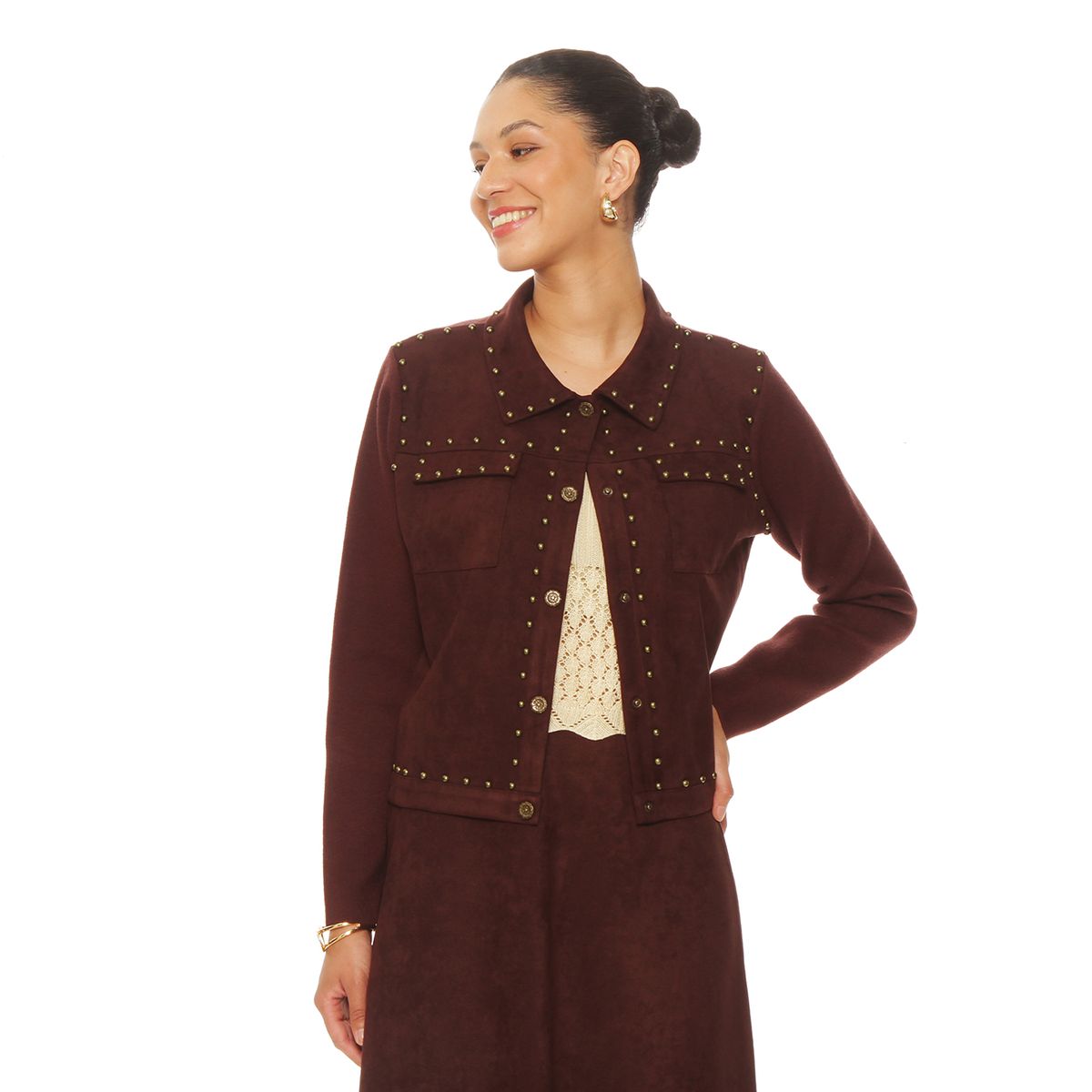 WADOS - CHAQUETA SUEDE MANGA LARGA CON TACHAS Y BOLSILLOS