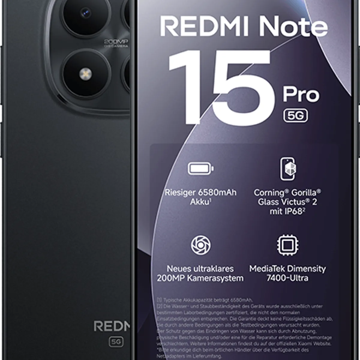 XIAOMI - Xiaomi Redmi Note 15 Pro 5G 8gb Ram 256gb Rom  200mpx 4k Resistente agua IP68 Camara AI Dimm Negro.