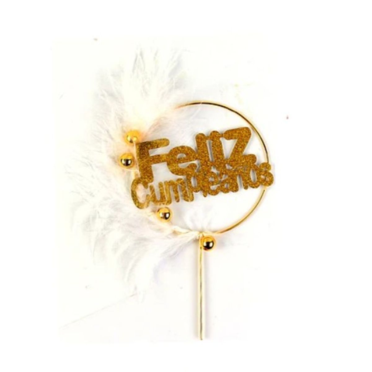 GENERICO - Topper Feliz Cumpleaños Con Plumas 10x19Cm