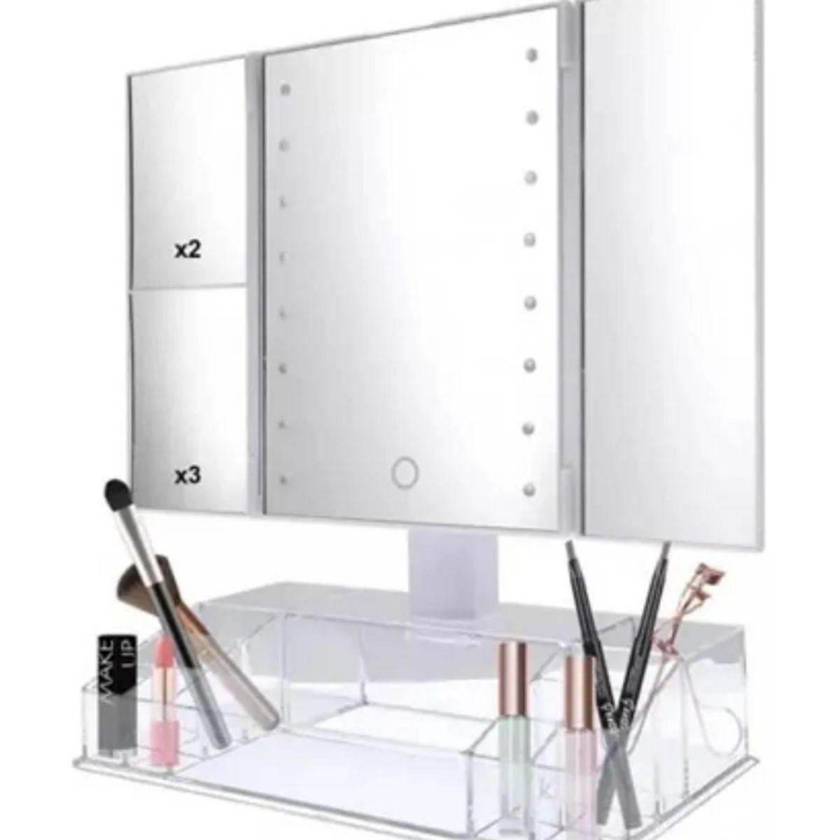 GENERICO - Espejo Maquillaje Tocador Aumento 2x 3x Luz Compartimientos
