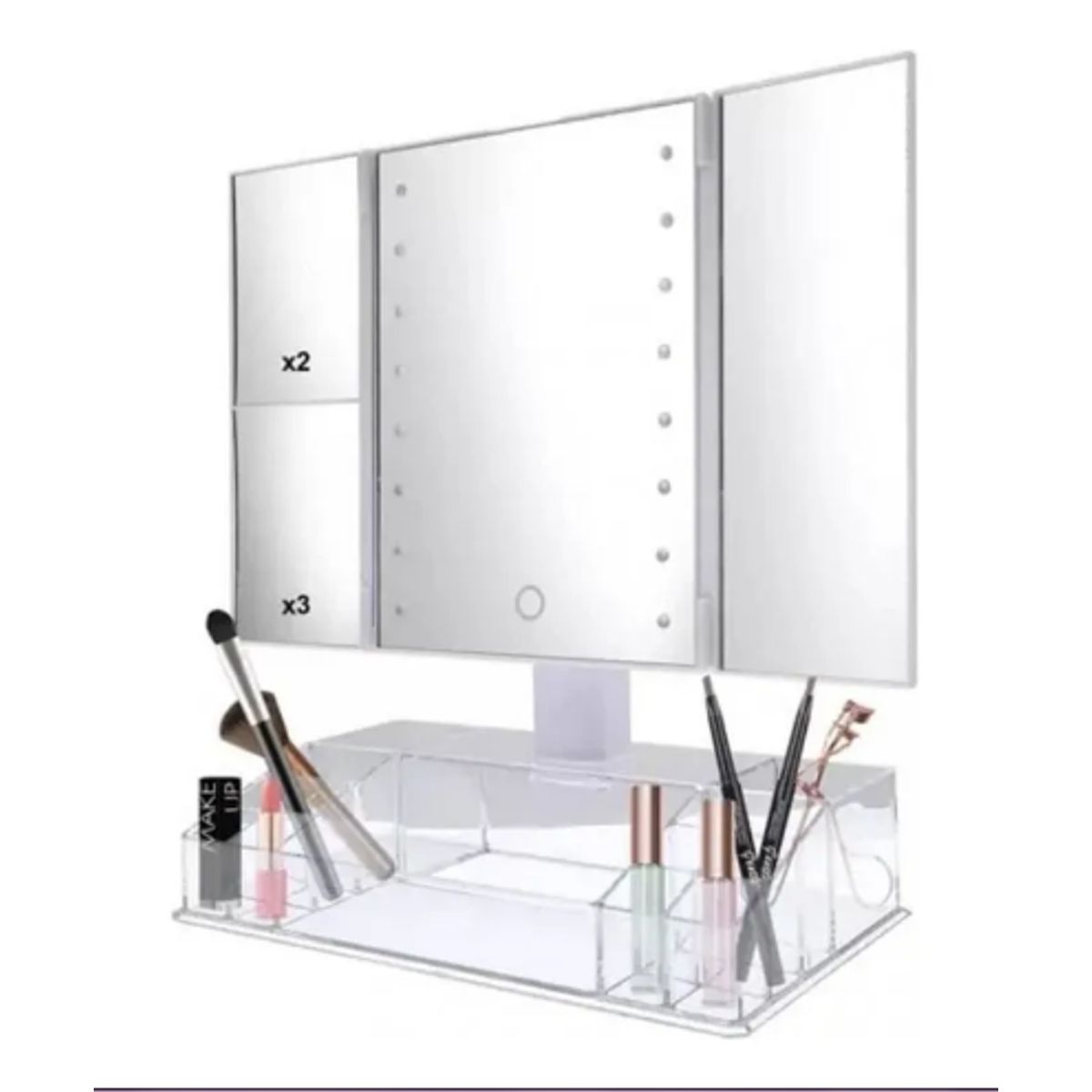 GENERICO - Espejo Maquillaje Tocador Aumento 2x 3x Luz Compartimientos