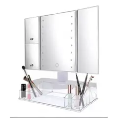 GENERICO - Espejo Maquillaje Tocador Aumento 2x 3x Luz Compartimientos