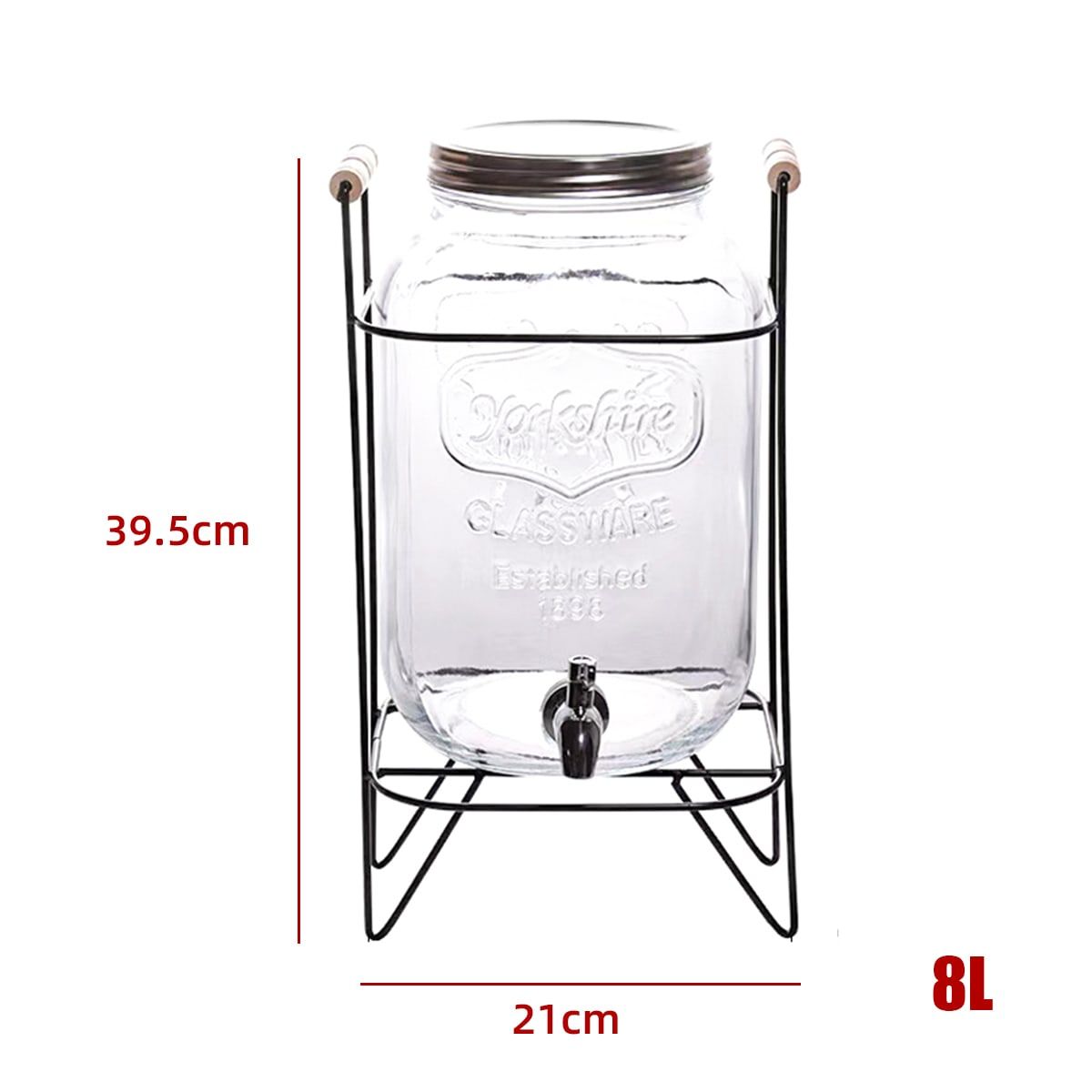 GENERICO - Dispensador Bebidas Vidrio 8L Con Llave Y Base Metalica