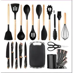 GENERICO - Juego De Utensilios De Cocina + Juego De Cuchillos Con Base