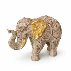 GENERICO - Figura Decorativa Adorno Resina Elefante Oasis Beige Dorado